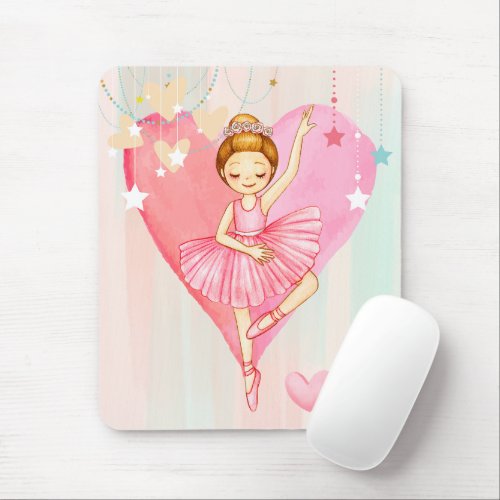 Cute Ballerina Girl Stars and Hearts Mousepad