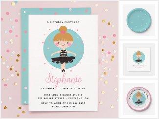 Cute Ballerina in Black Dress Kids Birthday Party