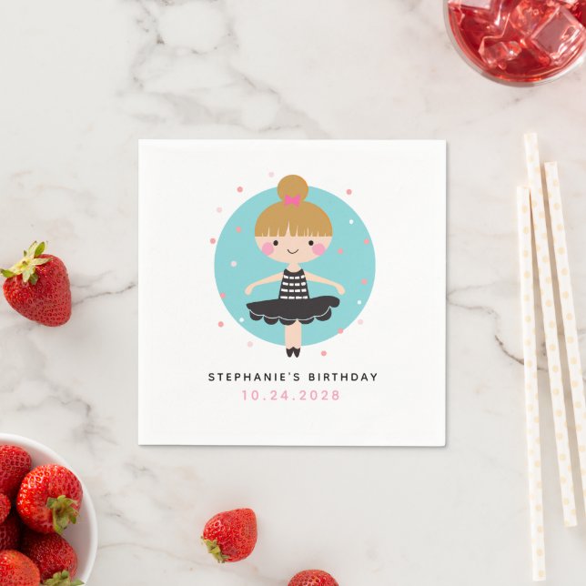 Cute Ballerina in Black Dress Kids Birthday Party Napkins (Insitu)