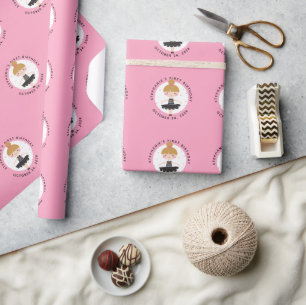 Cute Ballerina in Black Dress Kids Birthday Party Wrapping Paper