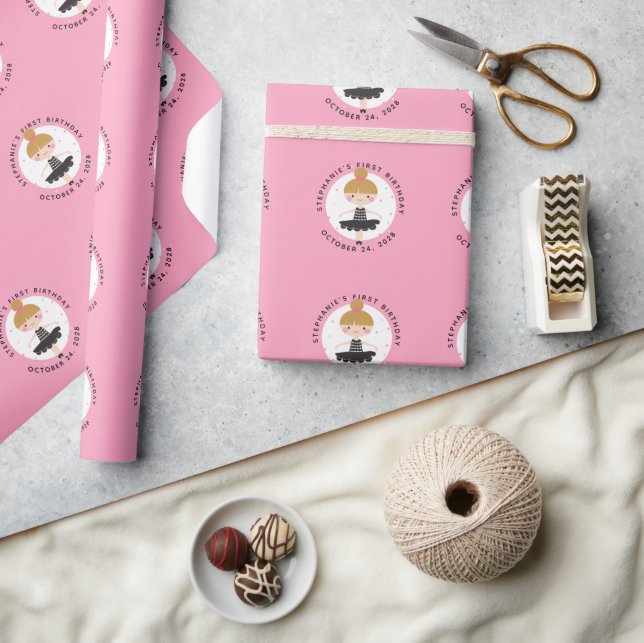Cute Ballerina in Black Dress Kids Birthday Party  Wrapping Paper (Crafts)