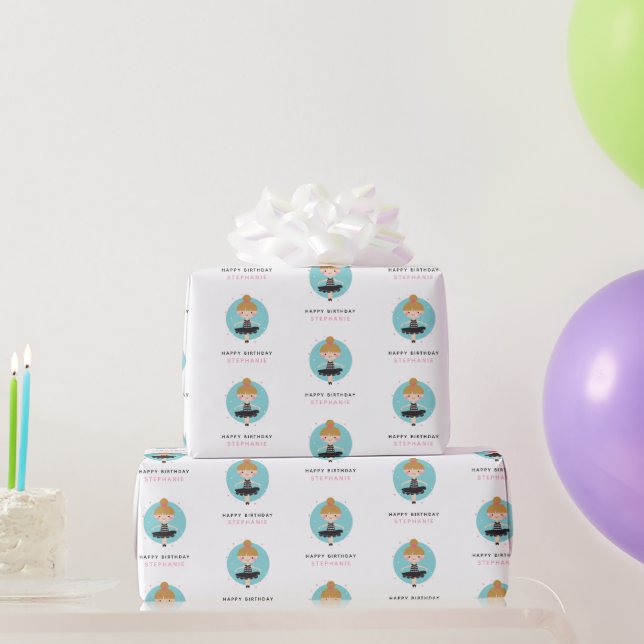 Cute Ballerina in Black Dress Kids Birthday Party  Wrapping Paper (Party Gifts)