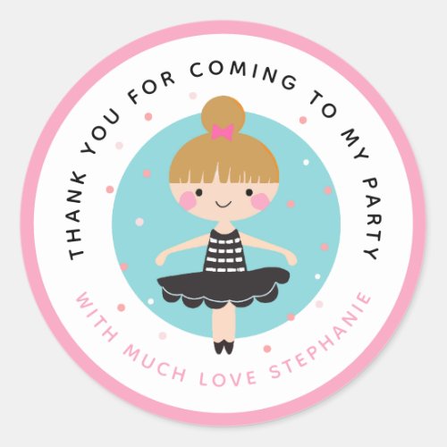 Cute Ballerina in Black Dress Thank You Birthday Classic Round Sticker