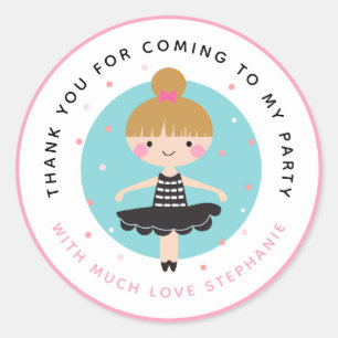 Cute Ballerina in Black Dress Thank You Birthday Classic Round Sticker