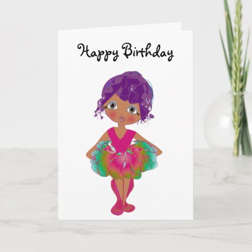 Cute Ballerina in Pink and Green Tutu Art Card