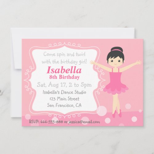 Cute Ballerina in Pink, Girl Birthday Party Personalized Invites