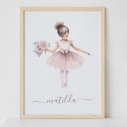 Cute Ballerina Kid Bedroom Decor Watercolor Poster