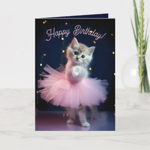 Cute Ballerina Kitten Happy Birthday Letterpress Thank You Card