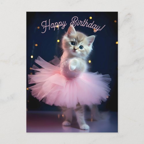Cute Ballerina Kitten Happy Birthday Postcard