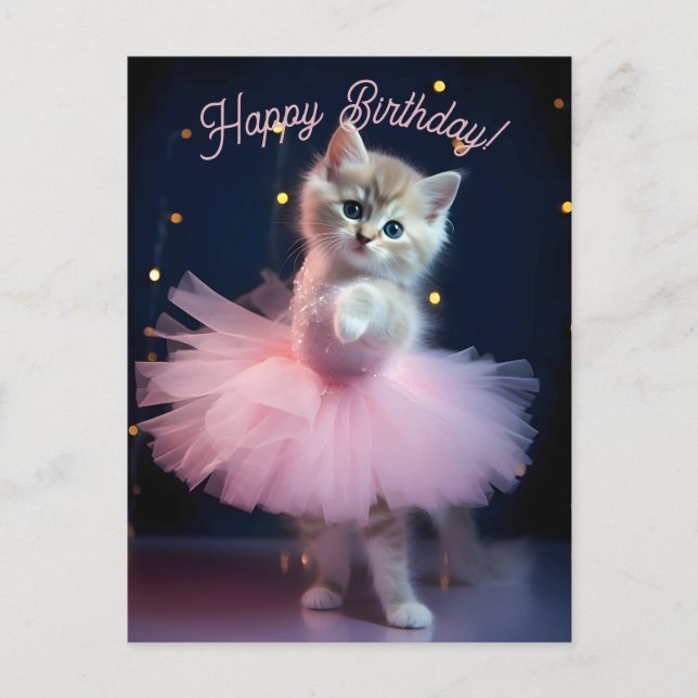 Cute Ballerina Kitten Happy Birthday Postcard (Front)