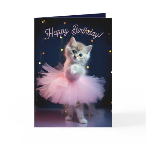 Cute Ballerina Kitten Happy Birthday Thank You Card