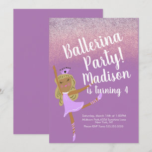 Cute Ballerina Party Doodle Invitation