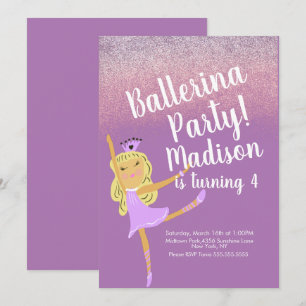 Cute Ballerina Party Doodle Invitation