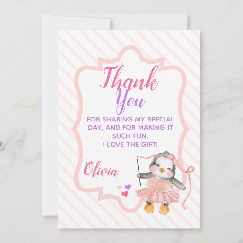 Cute Ballerina Penguin Birthday Thank You Card