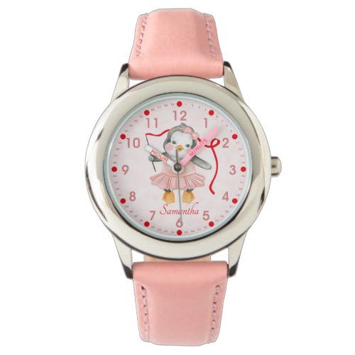 Cute Ballerina Penguin Pink Personalized Watch