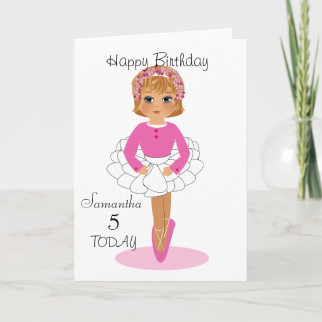 Cute Ballerina Personalized Birthday Card (Front)