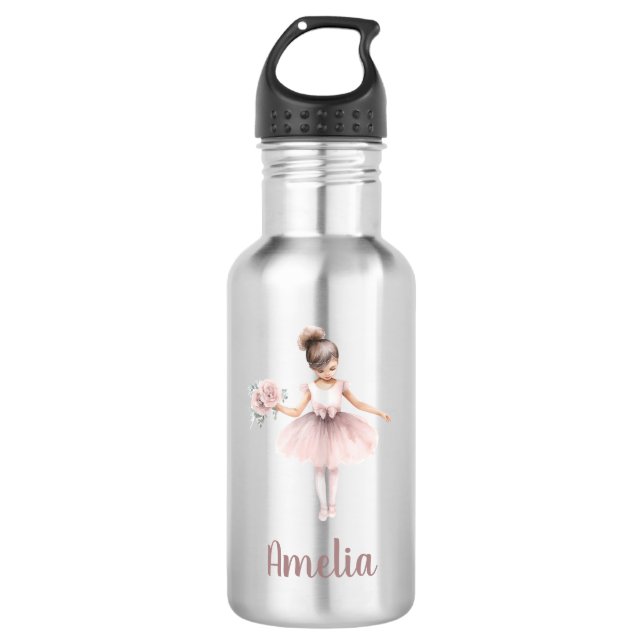 Cute Ballerina Personalized Name School  Stainless Steel Water Bottle (Front)