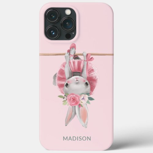 Cute Ballerina Pink Ballet Bunny Personalized iPhone 13 Pro Max Case