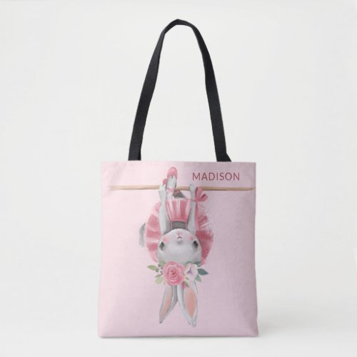 Cute Ballerina Pink Ballet Bunny Personalized Tote Bag