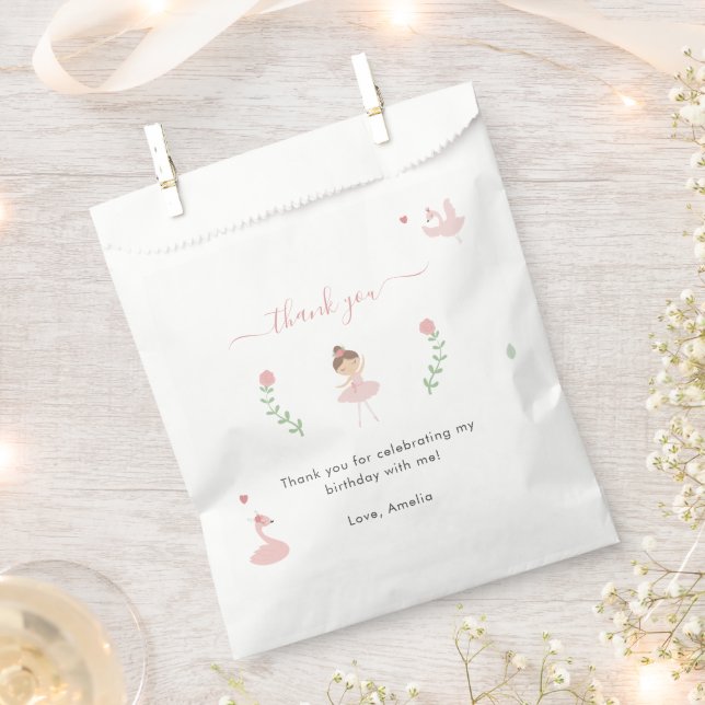 Cute Ballerina Pink Elegant Birthday Favor Bags (Clipped)