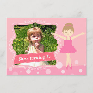 Cute Ballerina, Pink Girl Birthday Party Invitation