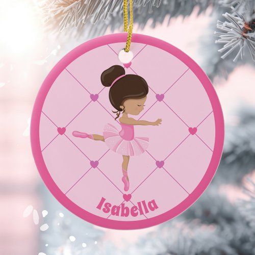 Cute Ballerina Pink Personalized Girls Christmas Ceramic Ornament