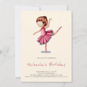 Cute Ballerina Pink Tutu Dance Girl Birthday Invitation