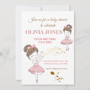 Cute ballerina pink tutus, sparkles blush glitter invitation