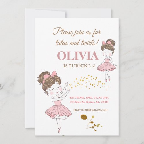 Cute ballerina pink tutus sparkles blush glitter  invitation