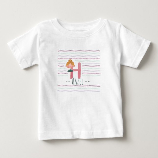 Cute Ballerina Plush Pink Letter H Toddler Baby T-Shirt (Front)