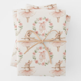 cute ballerina rabbit and flowers wrapping paper sheets