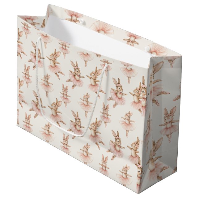 cute ballerina rabbits in pink tutus large gift bag (Front Angled)