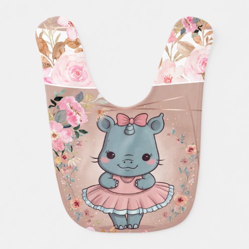 Cute Ballerina Rhinoceros Print Baby Bib