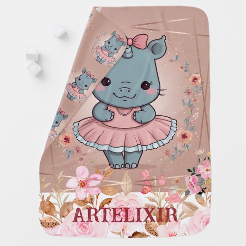 Cute Ballerina Rhinoceros Print Baby Blanket
