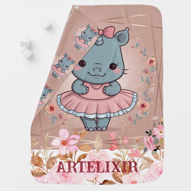 Cute Ballerina Rhinoceros Print Baby Blanket (In Situ)