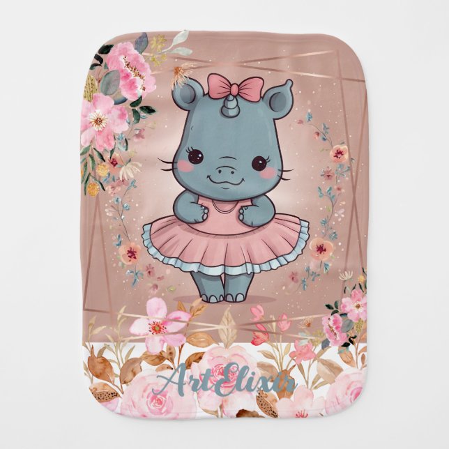 Cute Ballerina Rhinoceros Print Baby Burp Cloth (Front)