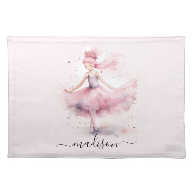 Cute ballerina script name cloth placemat (Front)