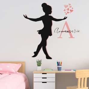 Cute Ballerina Silhouette Pink Monogram Name Wall Decal