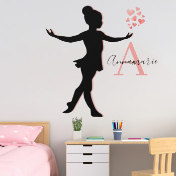 Cute Ballerina Silhouette Pink Monogram Name Wall Decal by designcurvestudios at Zazzle