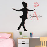 Cute Ballerina Silhouette Pink Monogram Name Wall Decal<br><div class="desc">Beautiful design featuring a black and pink silhouette ballerina with monogram and name,  along with floating watercolor hearts.  Replace with your monogram and name of choice.  Ideal gift idea for that special girl's bedroom.</div>