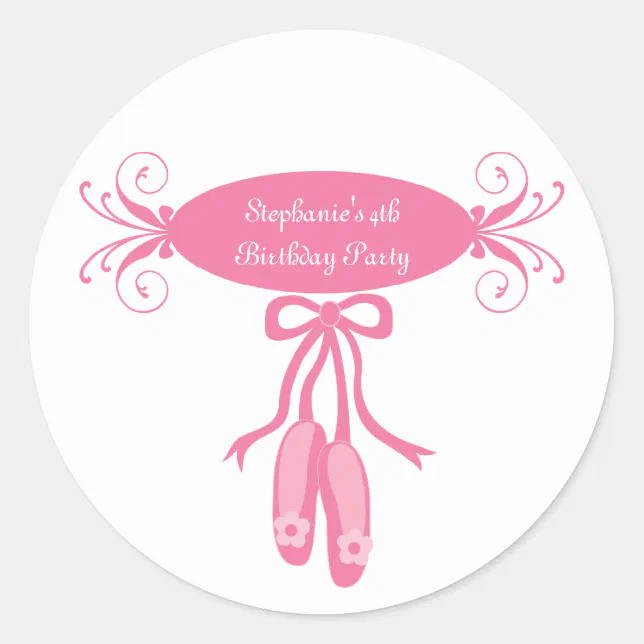 Cute ballerina slippers birthday party stickers | Zazzle