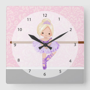 Cute ballerina square wall clock