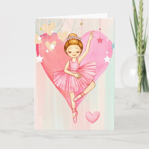 Cute Ballerina Stars and Heart Blank Note Card