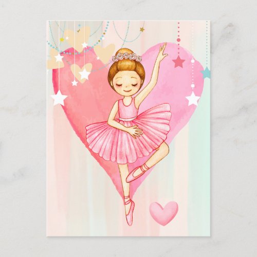 Cute Ballerina Stars and Heart Post Card