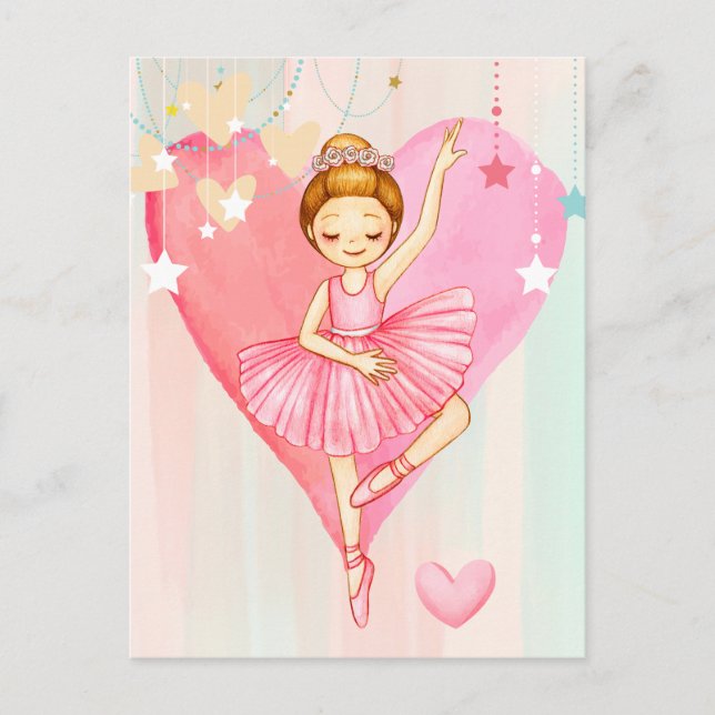 Cute Ballerina Stars and Heart Post Card (Front)