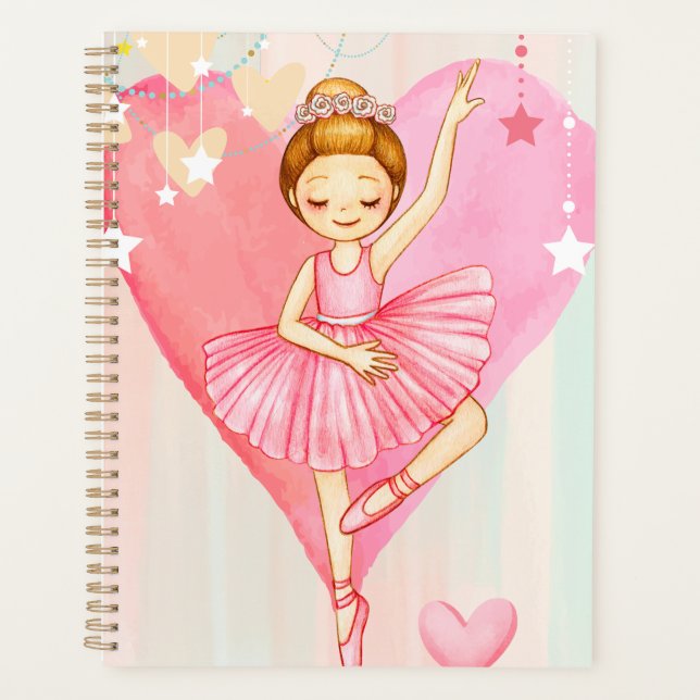 Cute Ballerina Stars and Hearts Colorful Planner (Front)