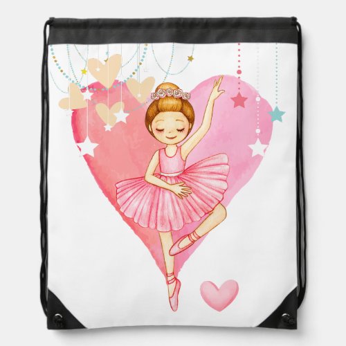 Cute Ballerina Stars and Hearts  Drawstring Bag