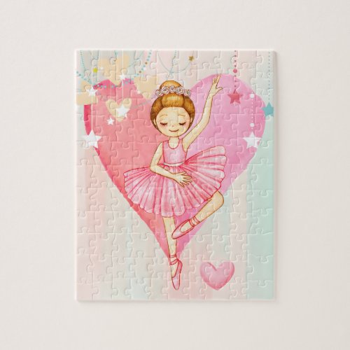 Cute Ballerina Stars and Hearts Jigsaw Puzzle