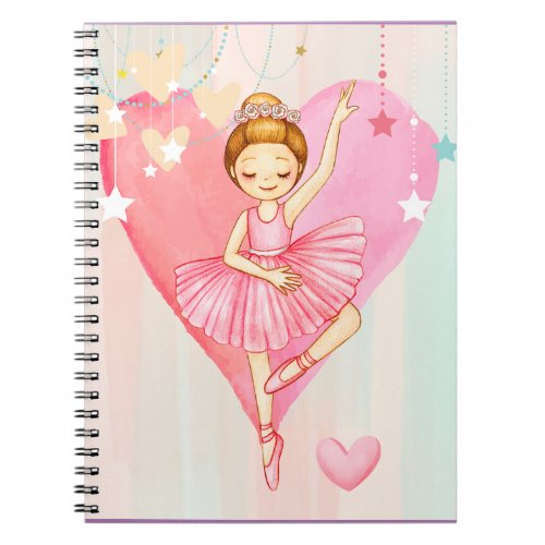 Cute Ballerina Stars and Hearts Pastel Colored  Notebook
