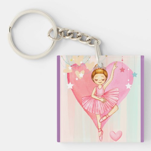 Cute Ballerina Stars and Hearts Pastels Acrylic  Keychain